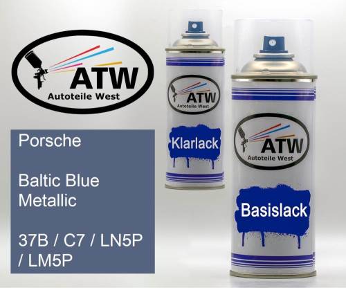 Porsche, Baltic Blue Metallic, 37B / C7 / LN5P / LM5P: 400ml Sprühdose + 400ml Klarlack - Set, von ATW Autoteile West.